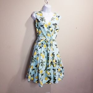 Chetta b light blue fit&flare dress with lemon print